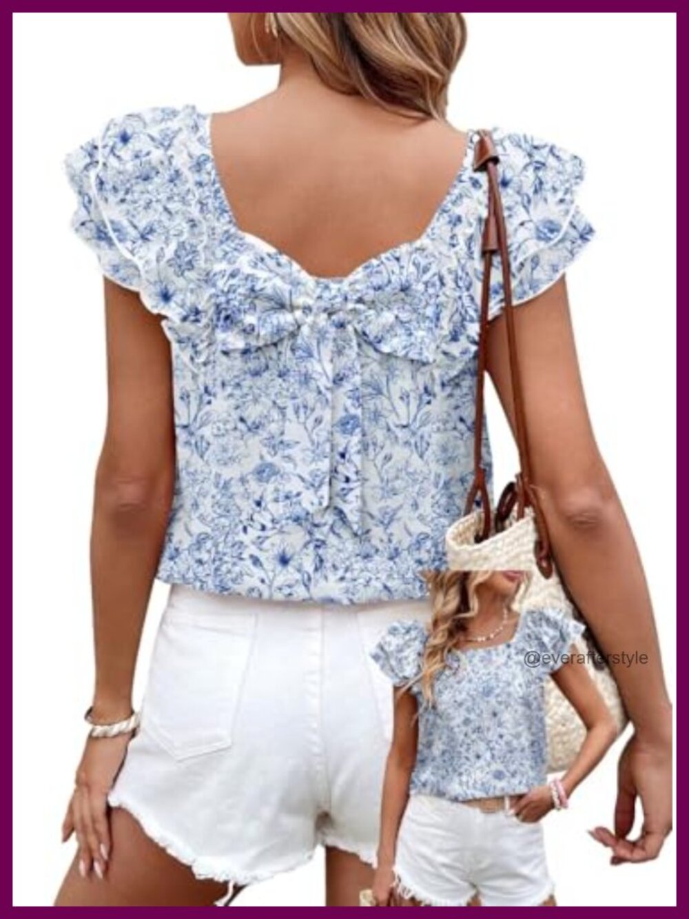 Falechay Womens Bow Tie Back Babydoll Top Ruffle Short Sleeve Blouse